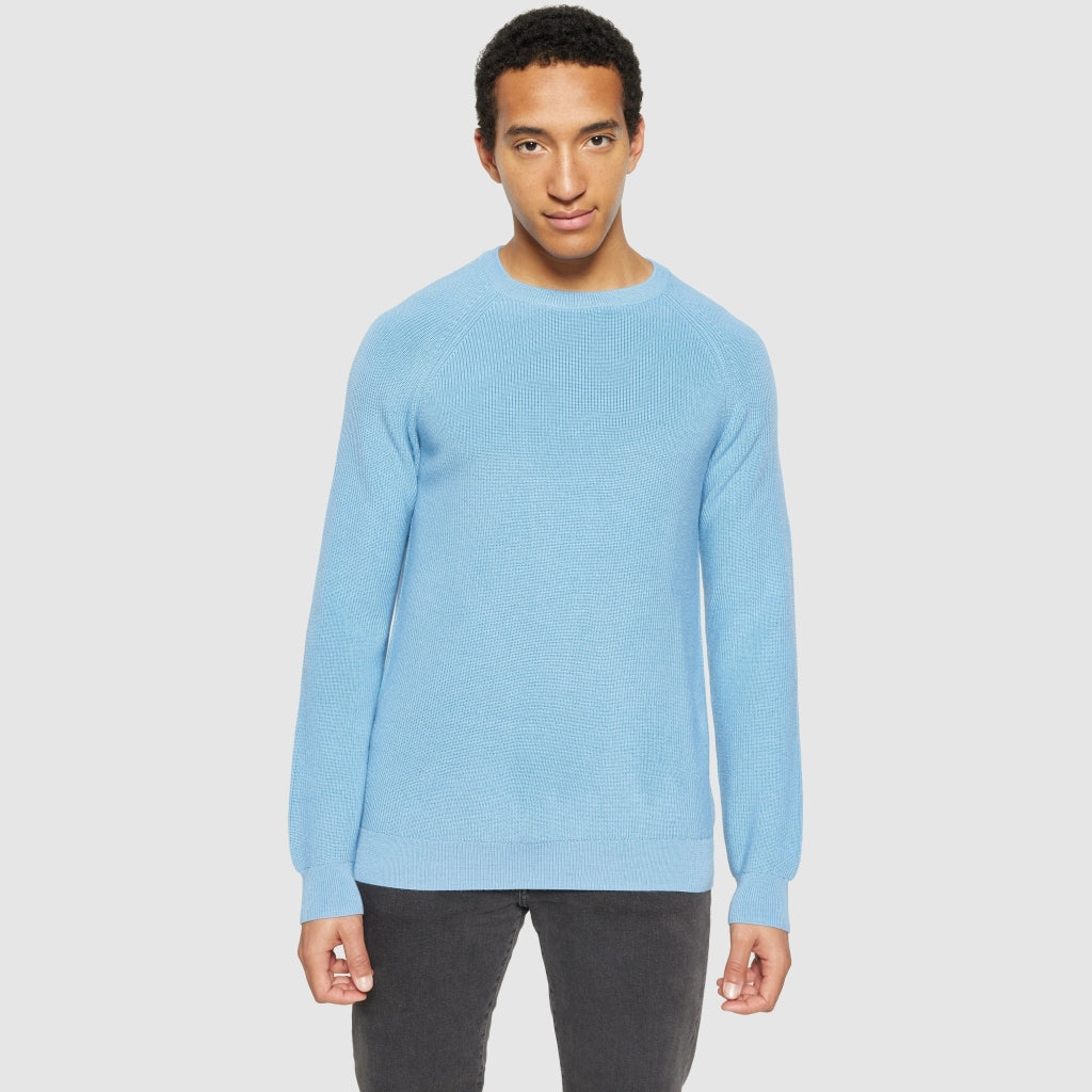 Knowledge Cotton Apparel M O-Neck Merino Wool Rib Knit Glacier Lake