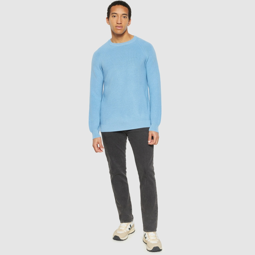 Knowledge Cotton Apparel M O-Neck Merino Wool Rib Knit Glacier Lake