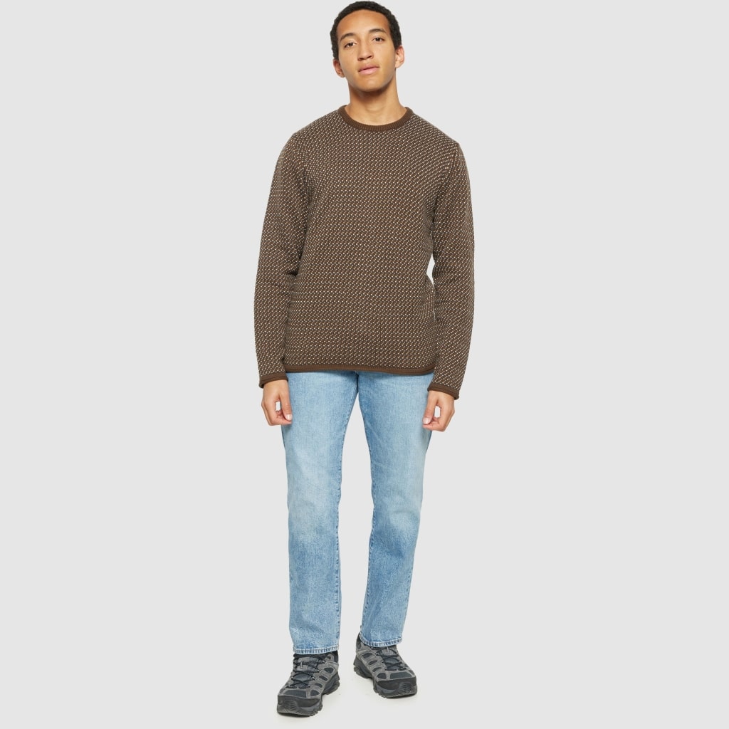 Knowledge Cotton Apparel M Jacquard Crew Neck Knit Brown