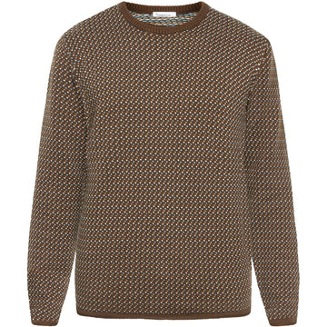 Knowledge Cotton Apparel M Jacquard Crew Neck Knit Brown