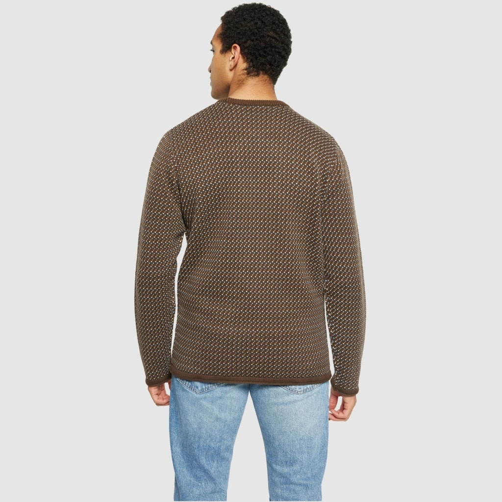 Knowledge Cotton Apparel M Jacquard Crew Neck Knit Brown