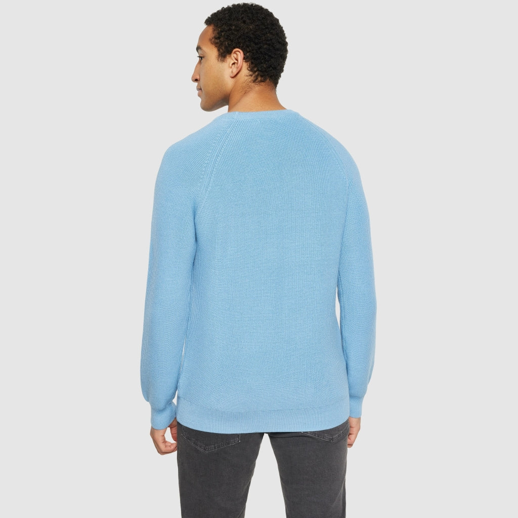 Knowledge Cotton Apparel M O-Neck Merino Wool Rib Knit Glacier Lake