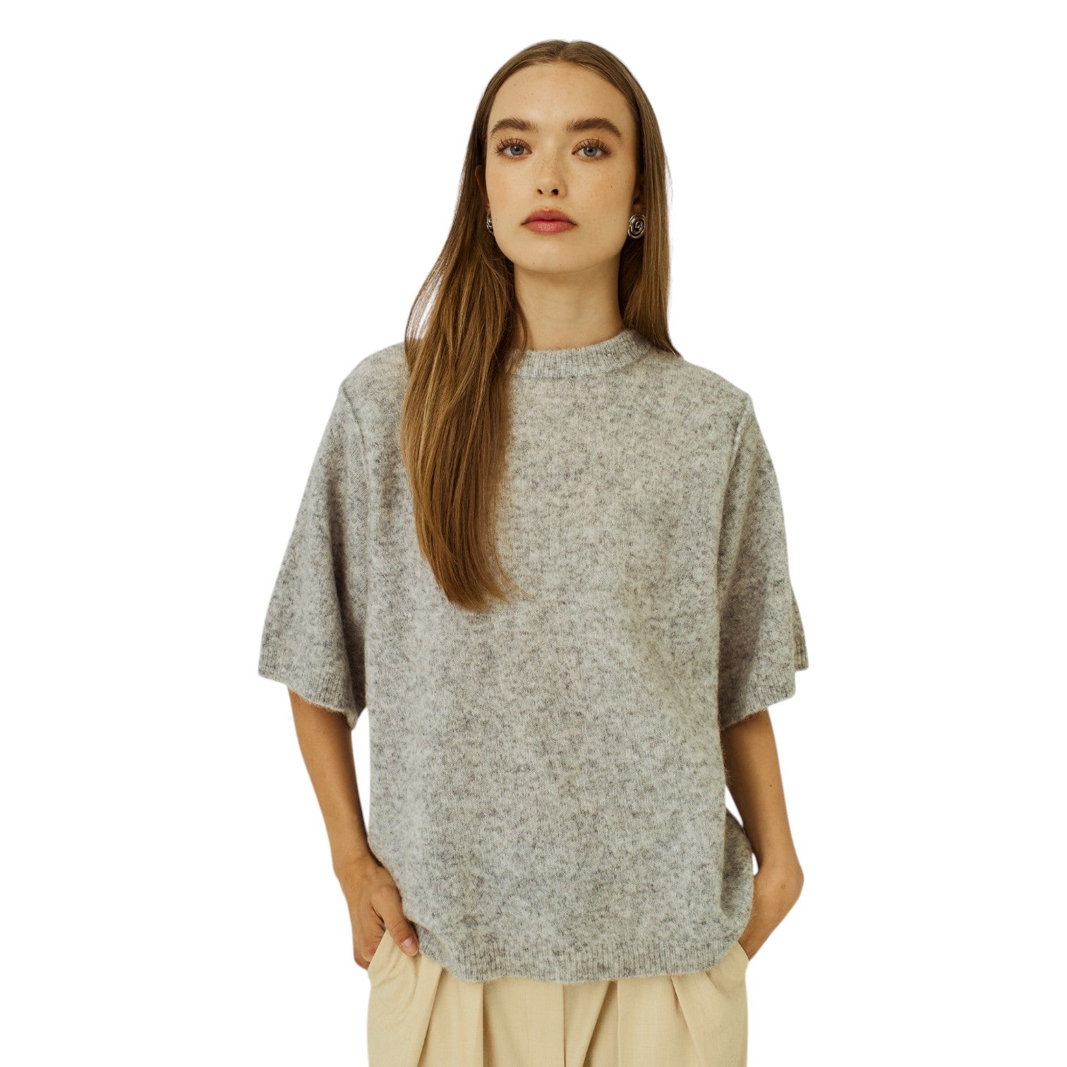 Norr Hazina Knit Tee Light Grey Melange