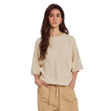 Norr Lindsay Knit Tee Ivory Melange