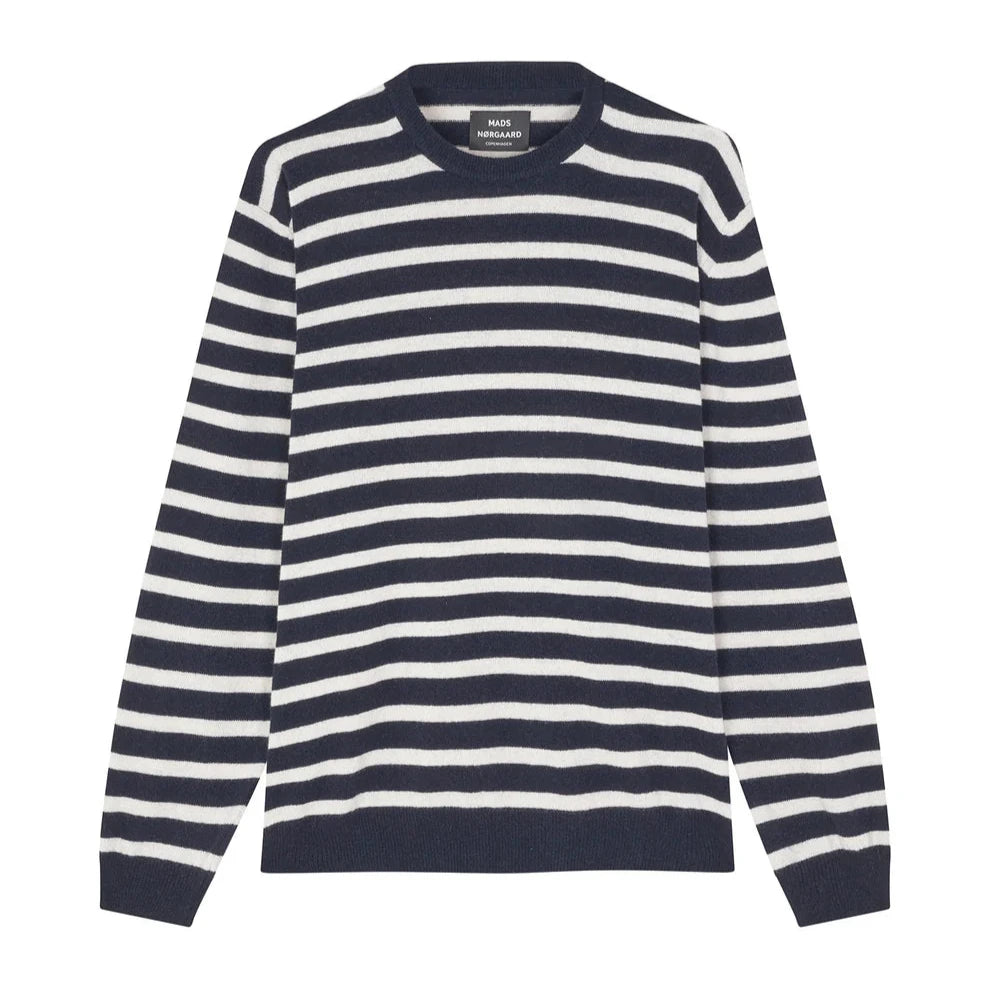 Mads Nørgaard M Eco Wool Karsten Stripe Knit Vanilla Ice Deep Well