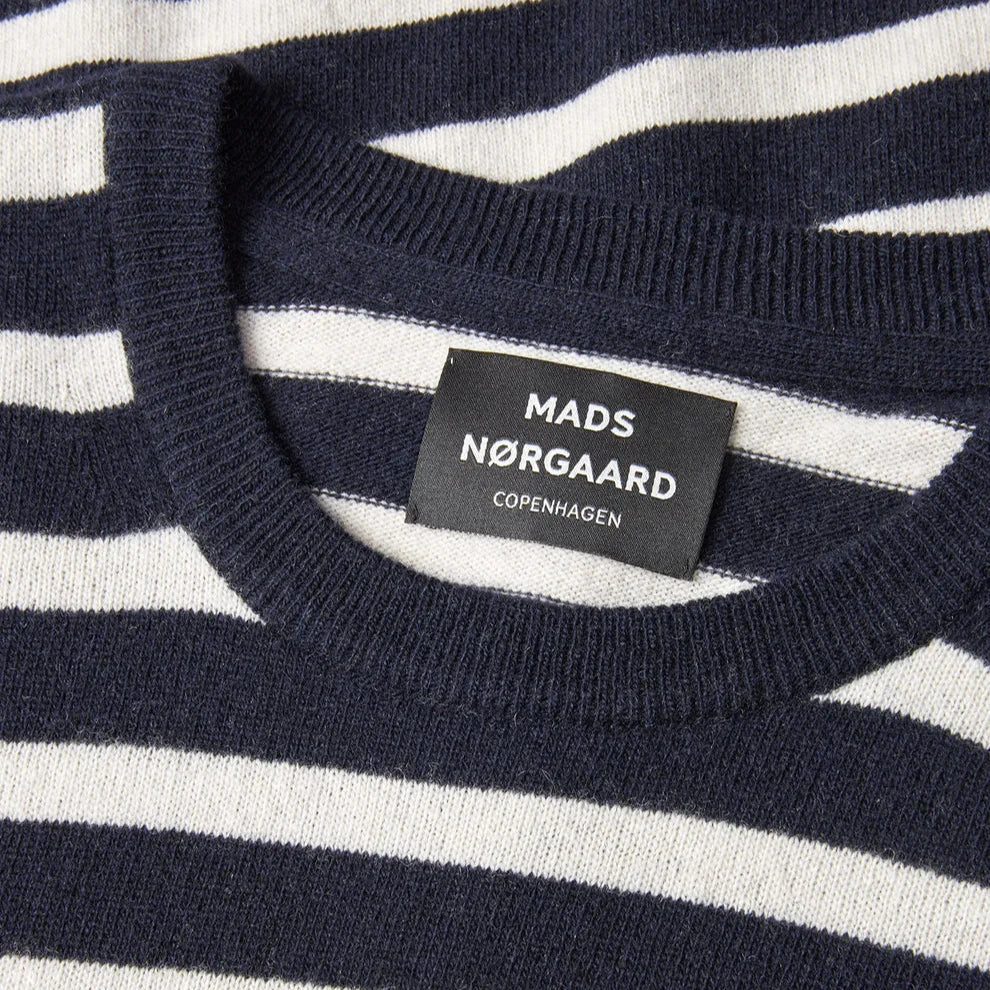 Mads Nørgaard M Eco Wool Karsten Stripe Knit Vanilla Ice Deep Well