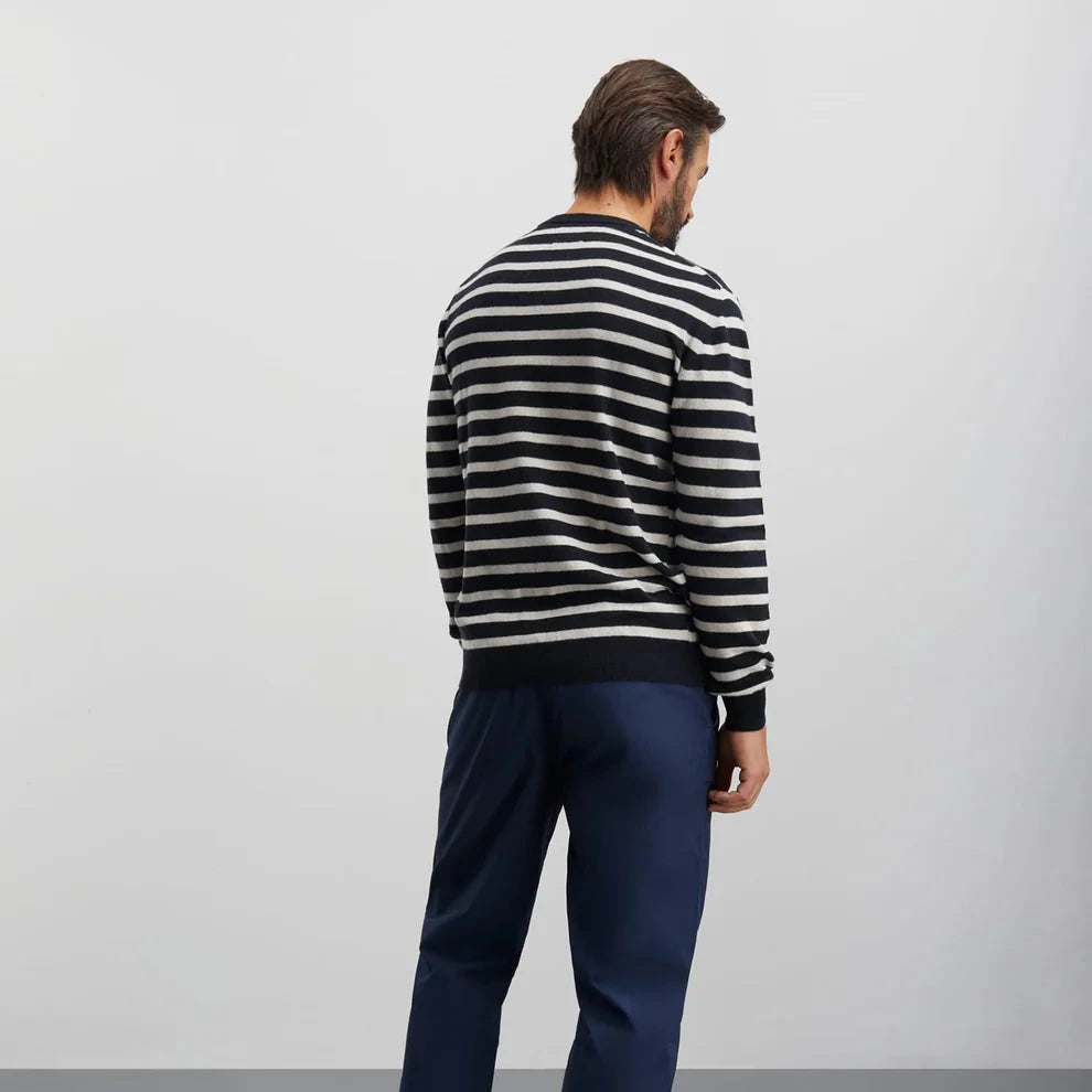 Mads Nørgaard M Eco Wool Karsten Stripe Knit Vanilla Ice Deep Well