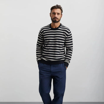 Mads Nørgaard M Eco Wool Karsten Stripe Knit Vanilla Ice Deep Well