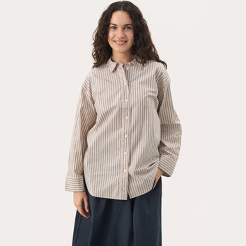 Part Two SavannaPW SH Shirt Neutral Twin Stripe