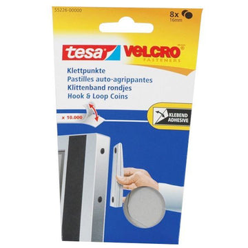 Tesa Velcro Burretape brikker Ø16mm hvid, 8stk