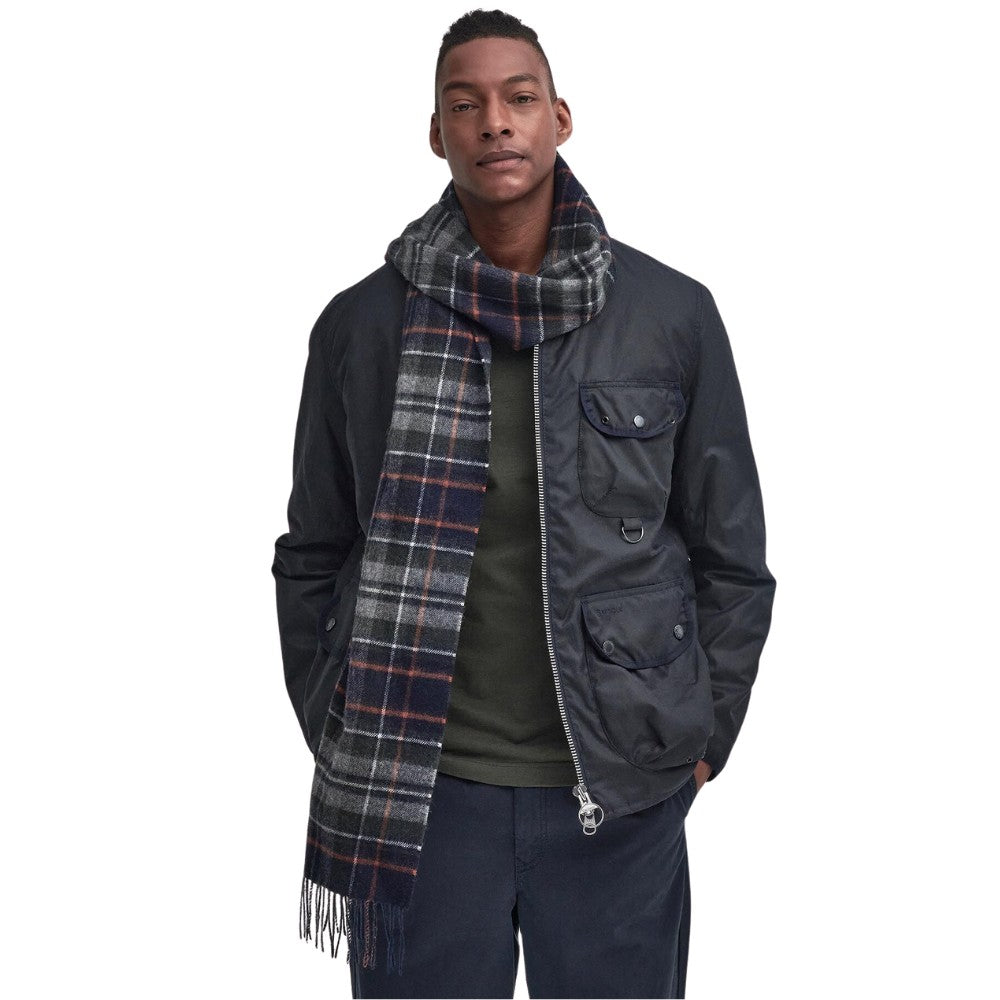 Barbour U New Check Tartan Scarf Navy Dark Ginger