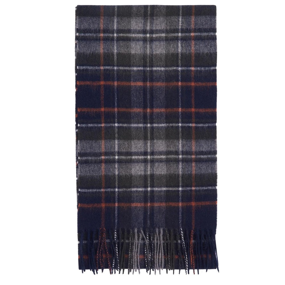 Barbour U New Check Tartan Scarf Navy Dark Ginger