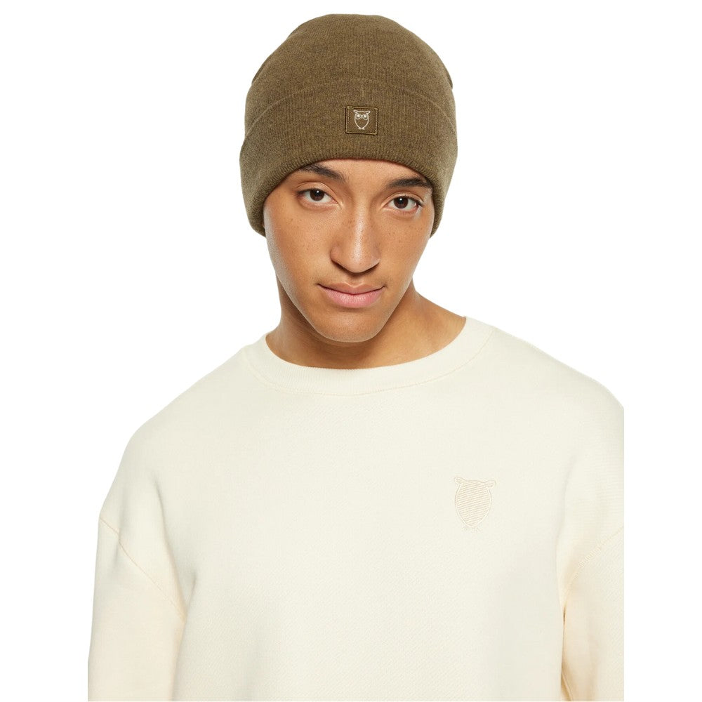 Knowledge Cotton Apparel M Double Layer Wool Beanie Dark Olive