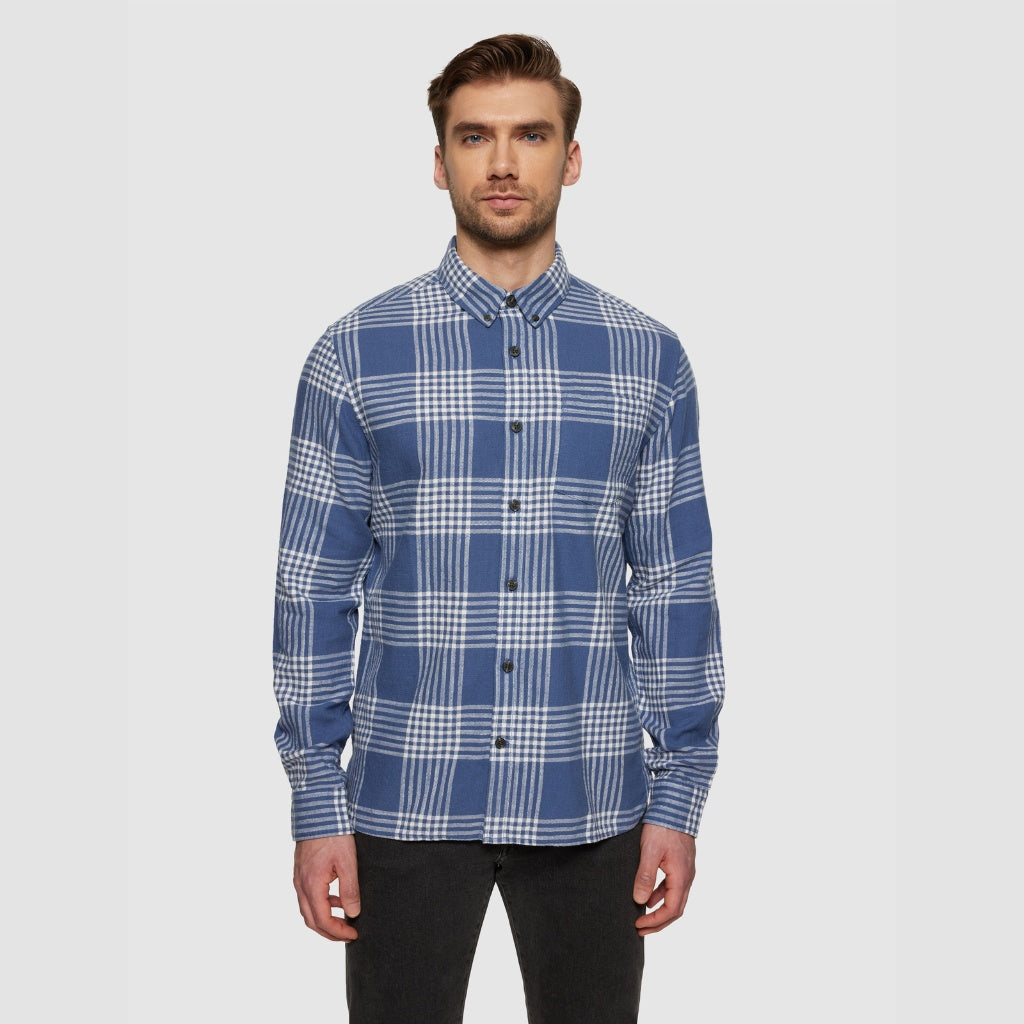 Knowledge Cotton Apparel M Reg Fit Shirt Blue Check