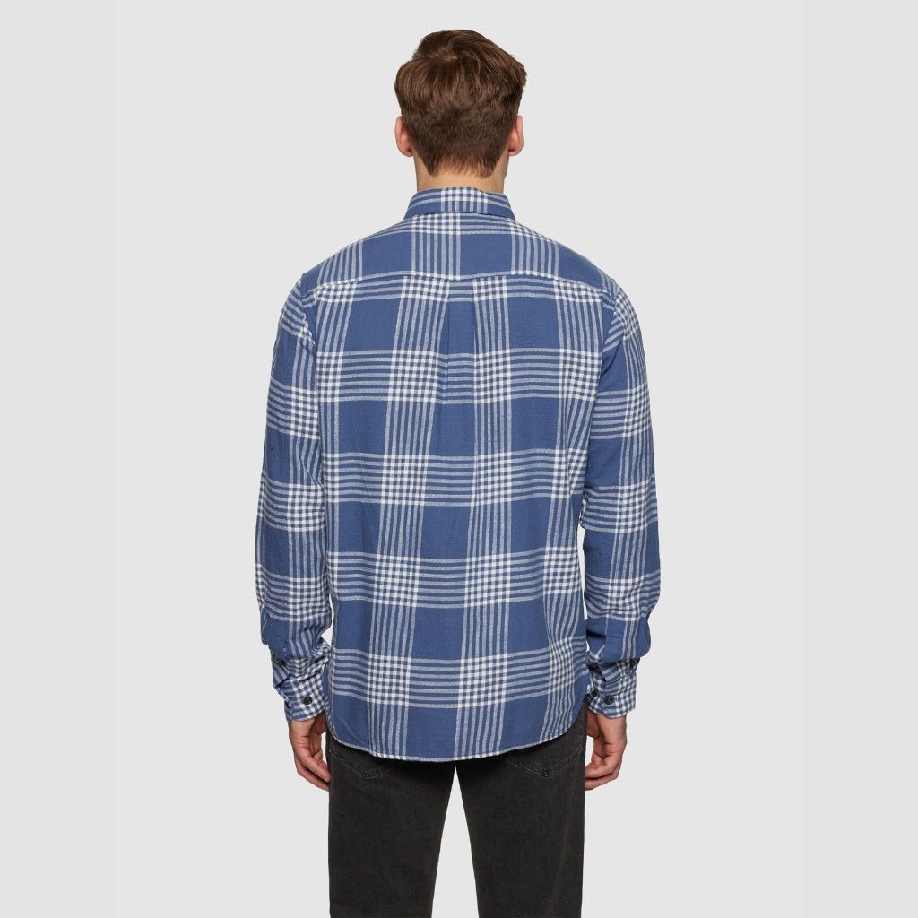 Knowledge Cotton Apparel M Reg Fit Shirt Blue Check