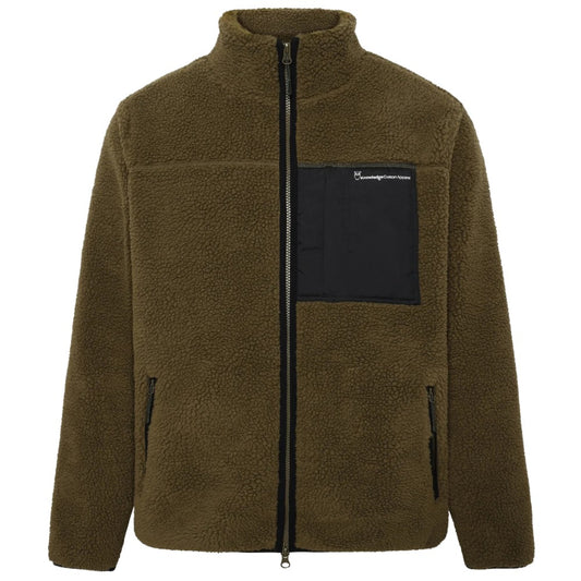 Knowledge Cotton Apparel M Teddy Fleece Zip Sweat Dark Olive