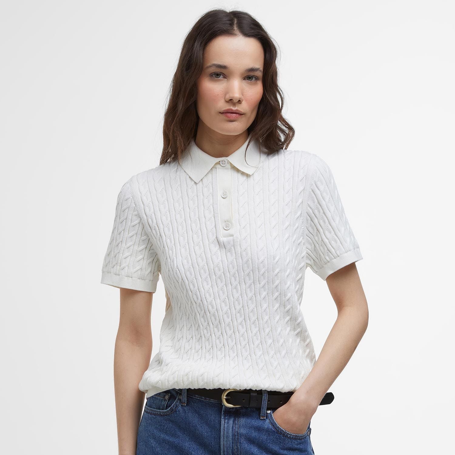 Barbour W Hartland Knitted Polo Jumper Cloud