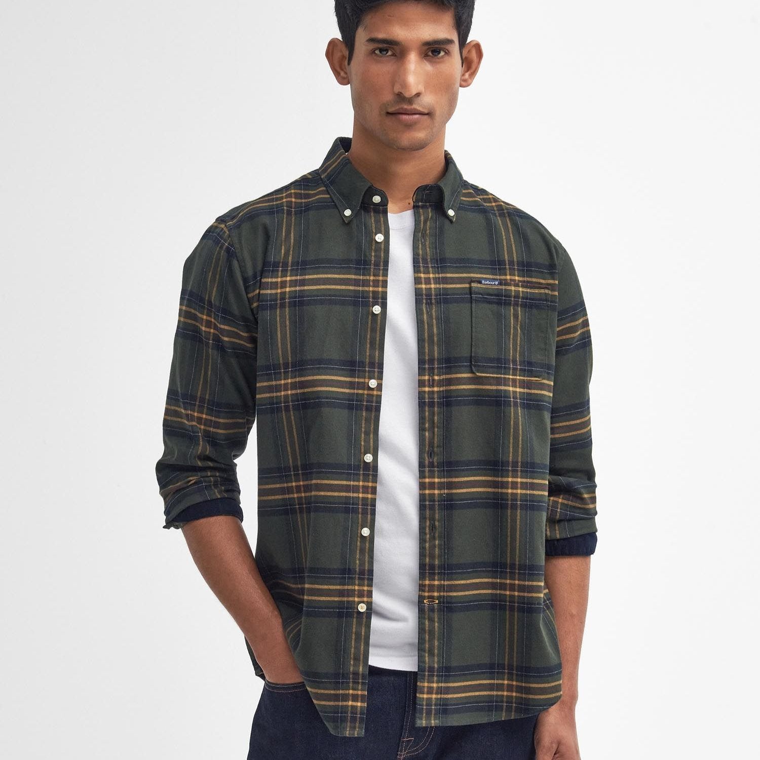 Barbour M Portdown Tailored Checked Shirt Olive