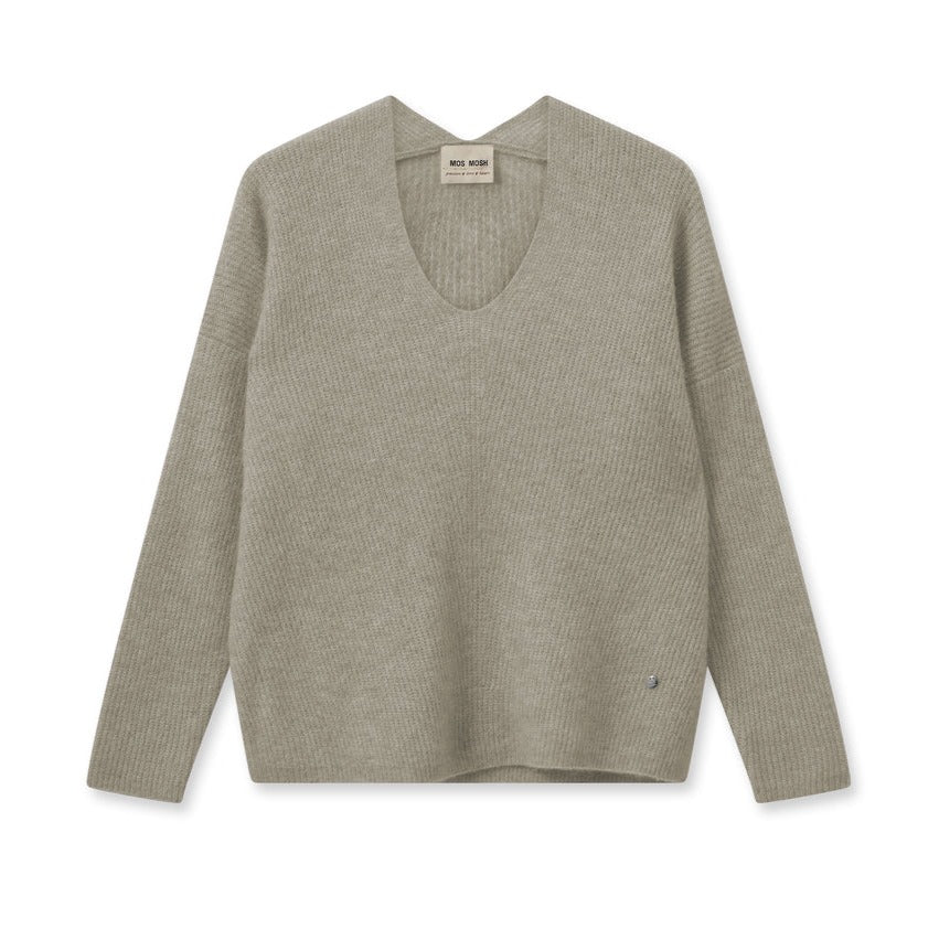 Mos Mosh W Thora V-Neck Knit Feather Gray