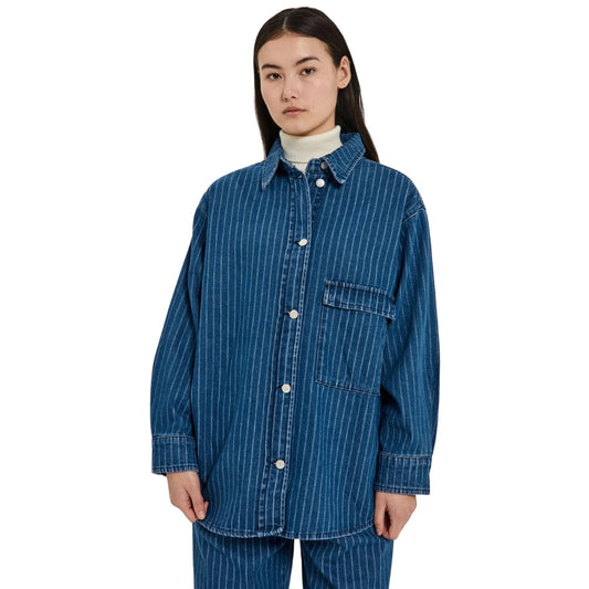 Norr W Kenzie Oversized Denim Shirt Clear Blue w Stripes