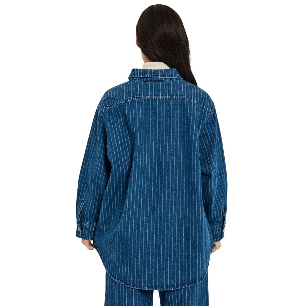 Norr W Kenzie Oversized Denim Shirt Clear Blue w Stripes