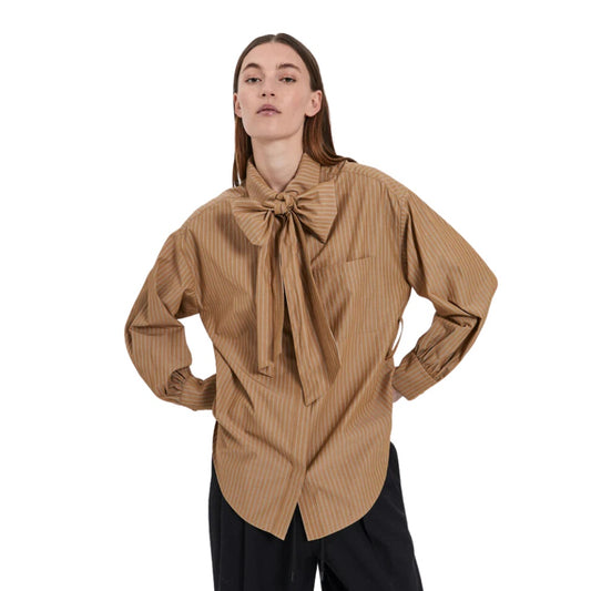 Norr W Travis Oversized Shirt Khaki Stripe